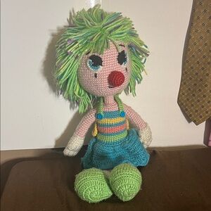 😄Colourful crocheted clown girl doll